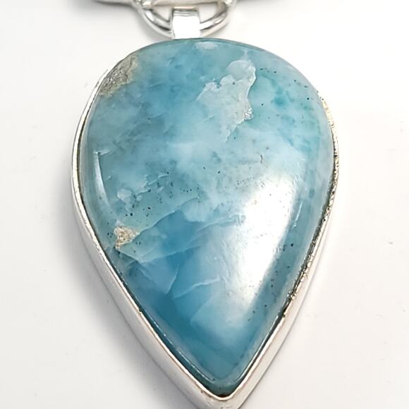 Serene Trio Larimar Sterling Pendant (2.5") on 18" Chain - Picture 8 of 10